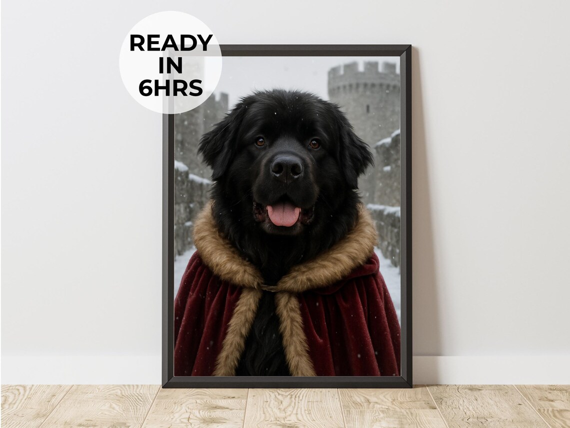 Custom Winter King Pet Portrait, Medieval Castle Art