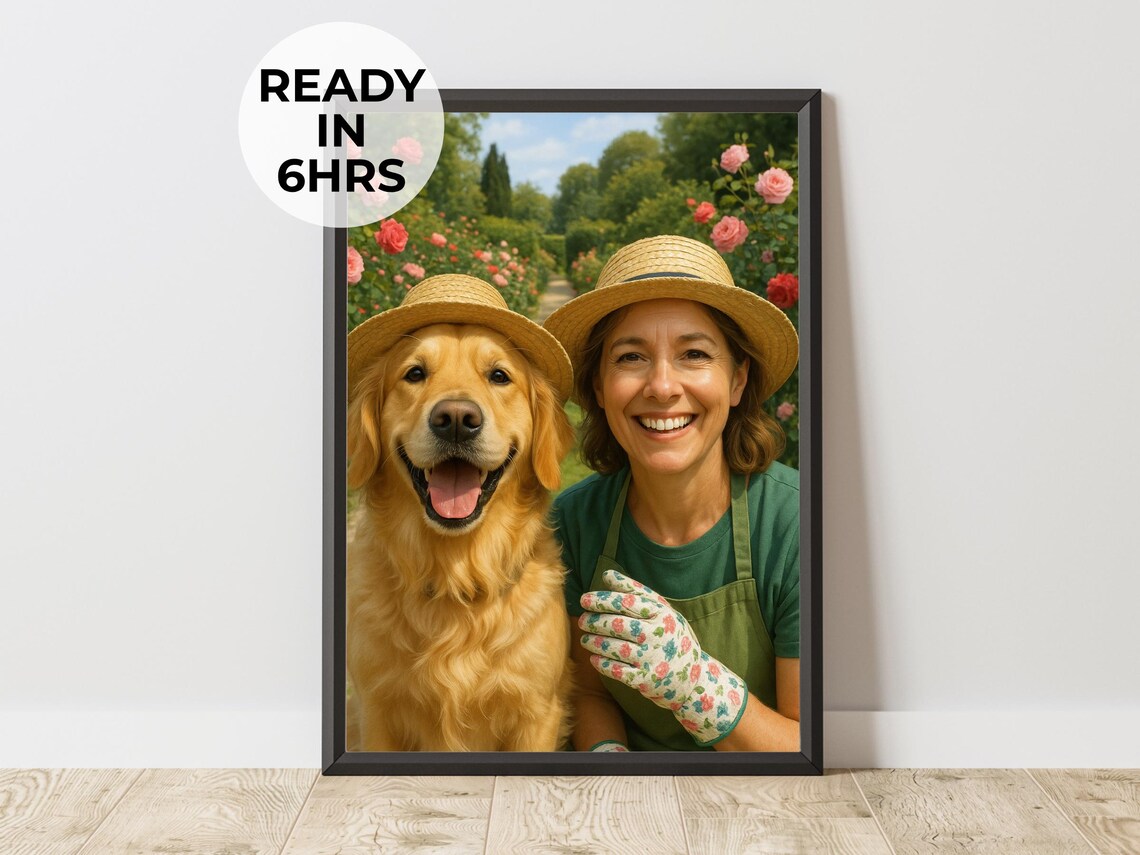 Custom Gardener Pet Owner Rose Garden Portrait Art Print