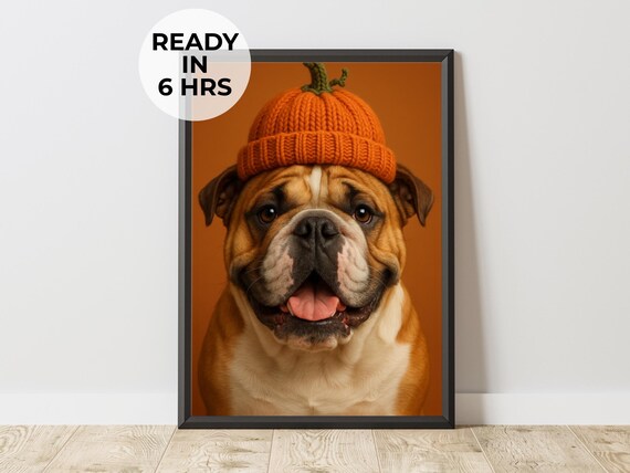 Fall Pet Portrait Pumpkin Dog Print From Photo Thanksgiving Gift