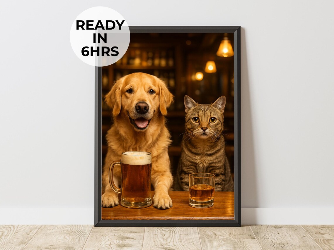 Custom Bar Pet Portrait, Funny Animal Art Print