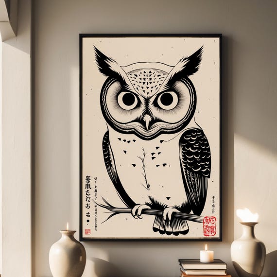 Owl Wall Art Picasso Style Minimalist Print Exhibition Poster Pablo Minimal Decor Japan