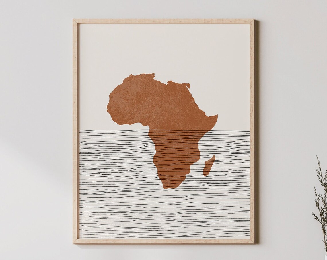 Africa Boho Travel Poster, African Continent Silhouette