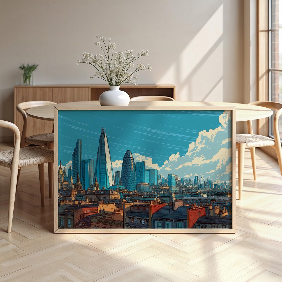 London Skyline The Shard and Gherkin Comic Book Style Cityscape Art Poster