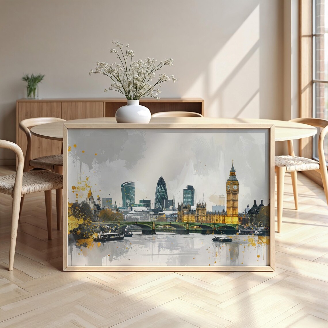 Contemporary London Poster Big Ben Gherkin Westminster Bridge Splatter Art