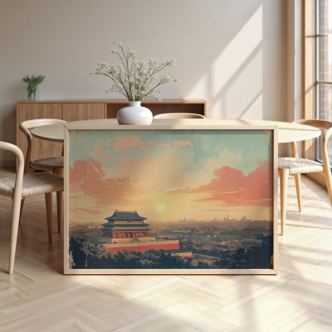 Beijing Tiananmen Sunset Watercolor Framed China Travel Landmark Poster