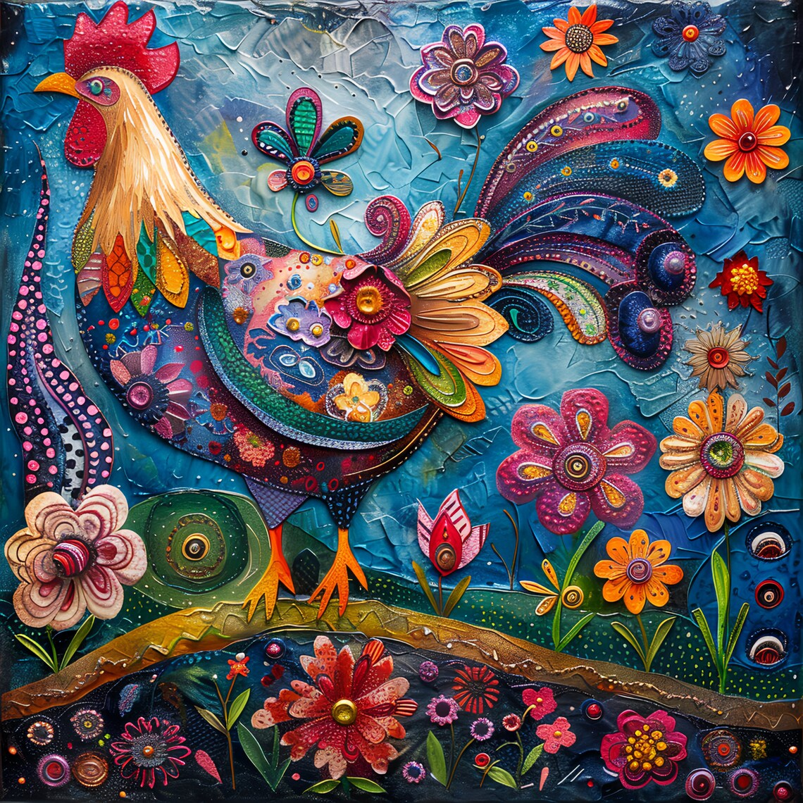 Whimsical Rooster Tile Art Print, Kitchen Decor - Image 4