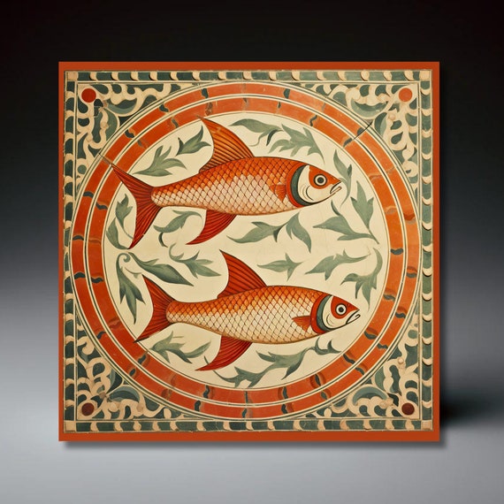 Deruta Style Fish Tile, Italian Mediterranean Art Print