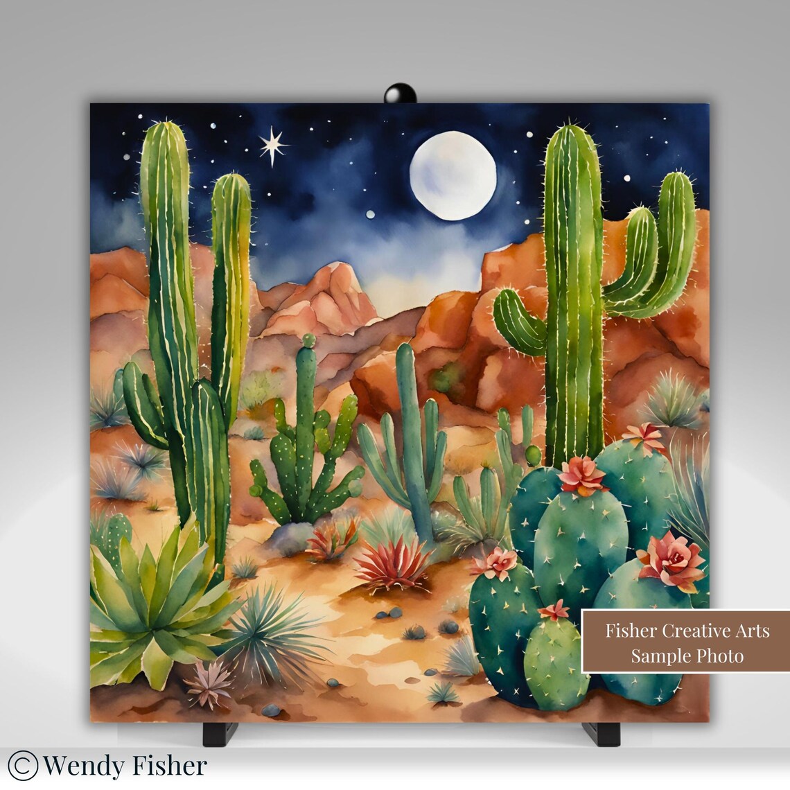 Southwestern Night Desert Cactus Wall Art Print - Image 5