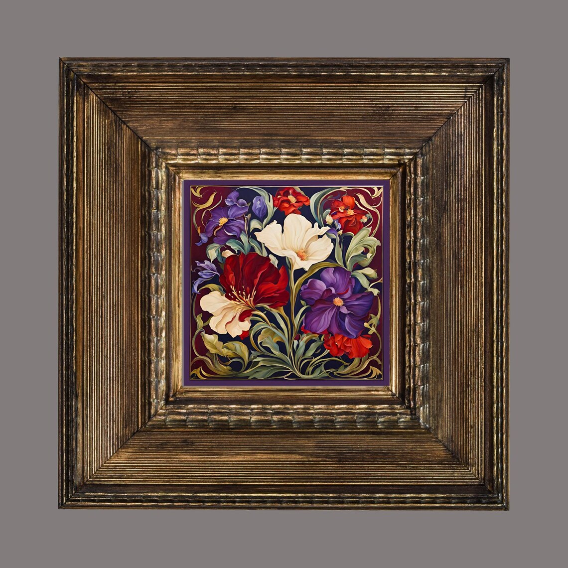 Pansy Art Nouveau Ceramic Tile, Floral Decor - Image 3