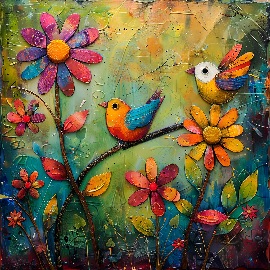 Songbird Folk Art Expressionism Art Print - Image 4