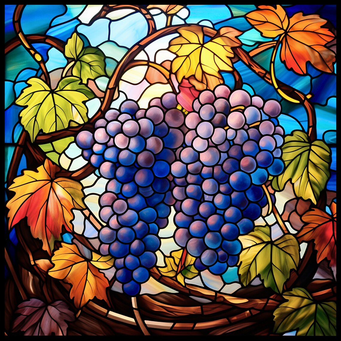 Vineyard Grapes Ceramic Tile, Stained Glass Look - Image 4