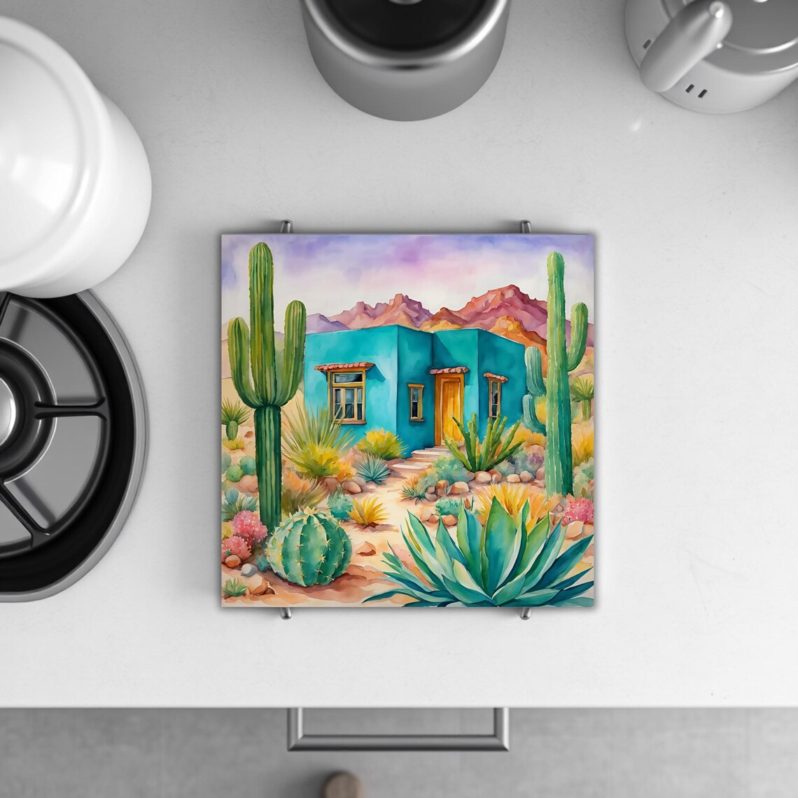 Turquoise Adobe House, Arizona New Mexico Art Print - Image 2