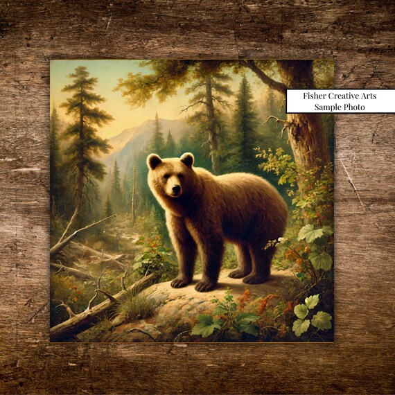 Brown Grizzly Bear Vintage Audubon Style Art Print