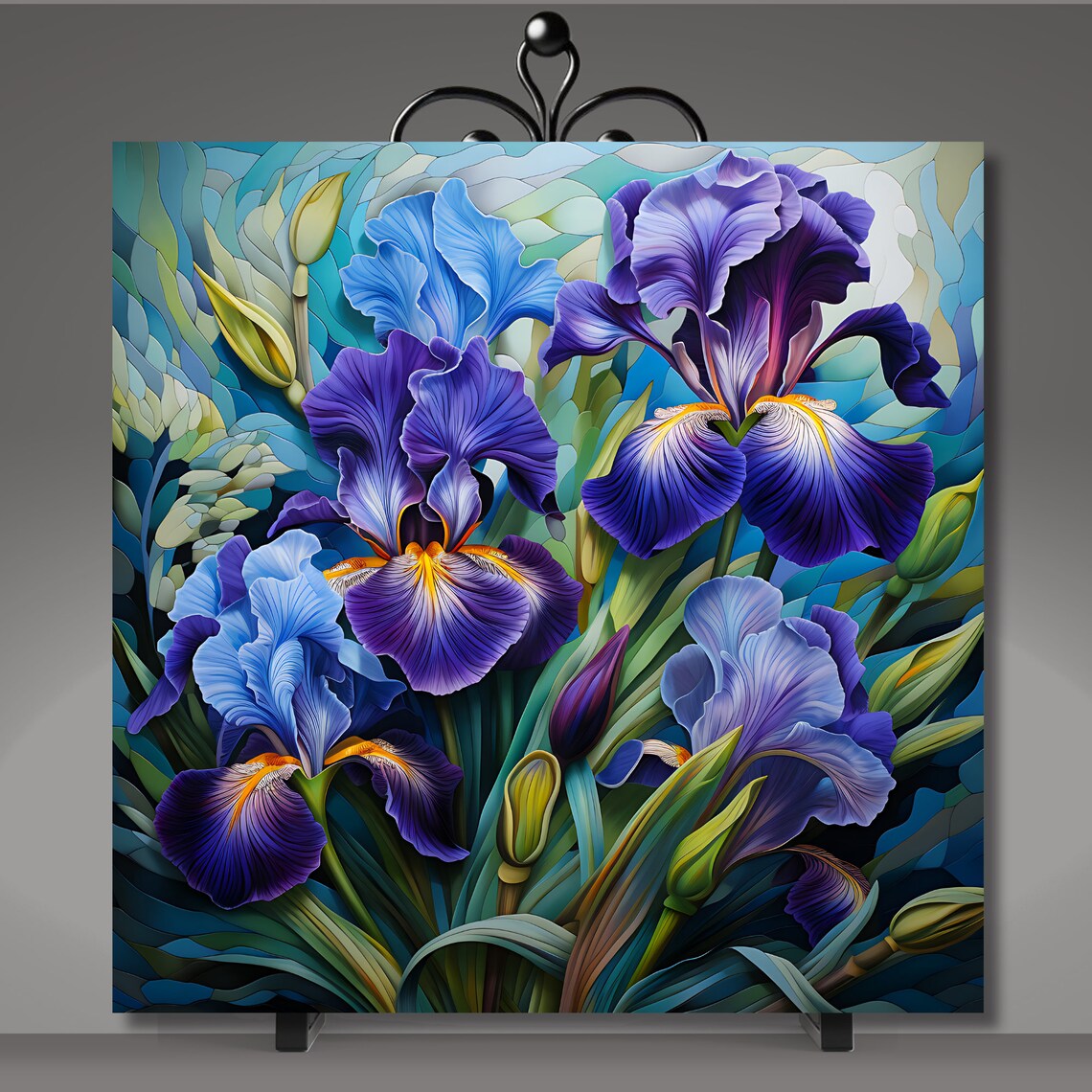 Purple Iris Ceramic Art Tile, Botanical Decor - Image 5