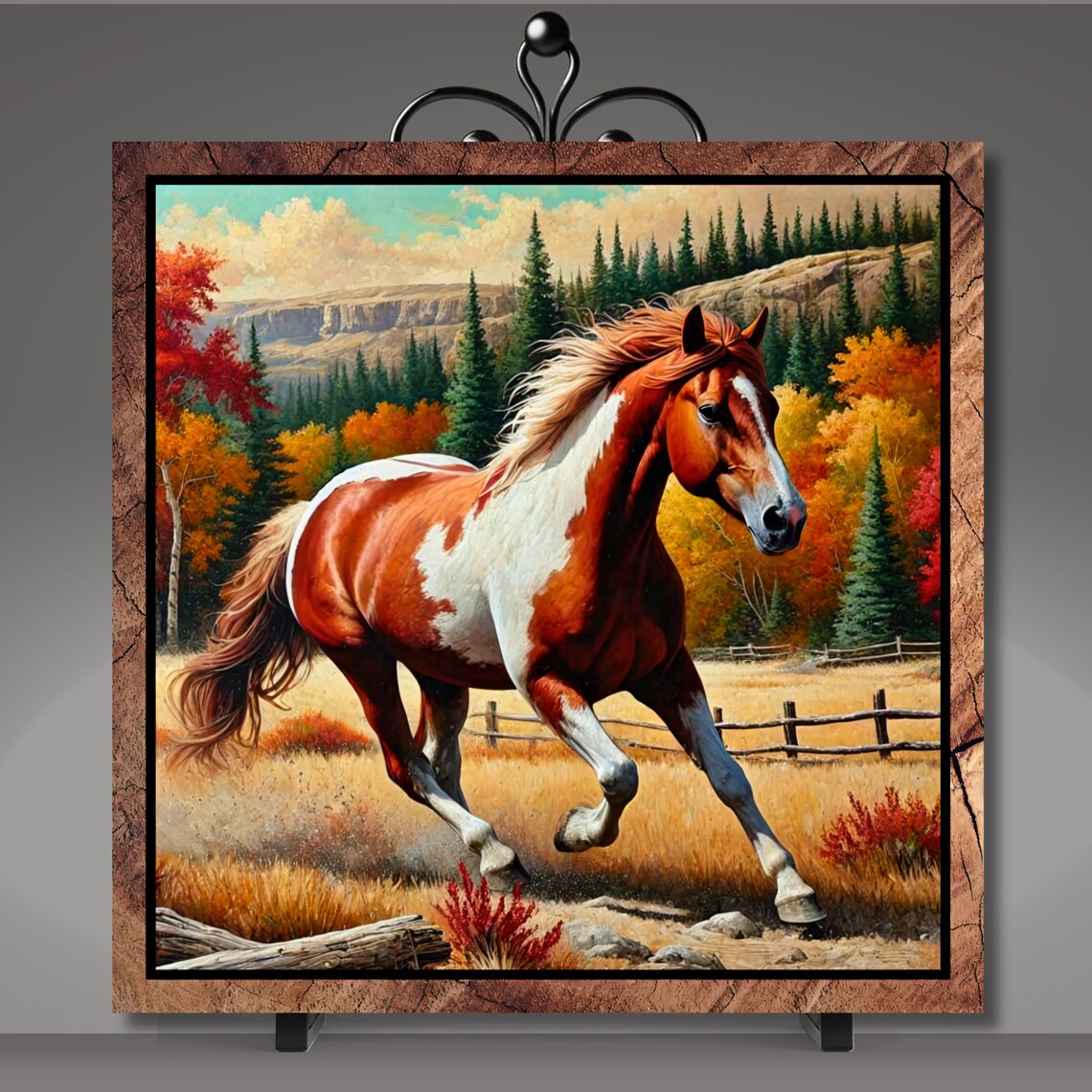 Pinto Paint Horse Decorative Tile, Rustic Western Art - Image 5