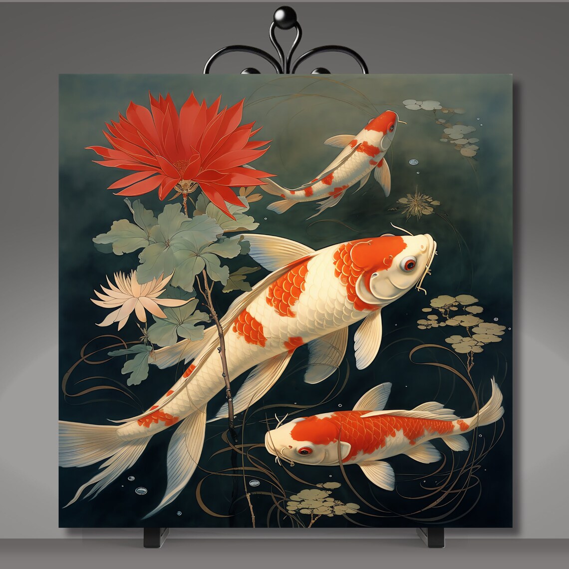 Koi Pond Watercolor Art Print, Japanese Decor - Image 5
