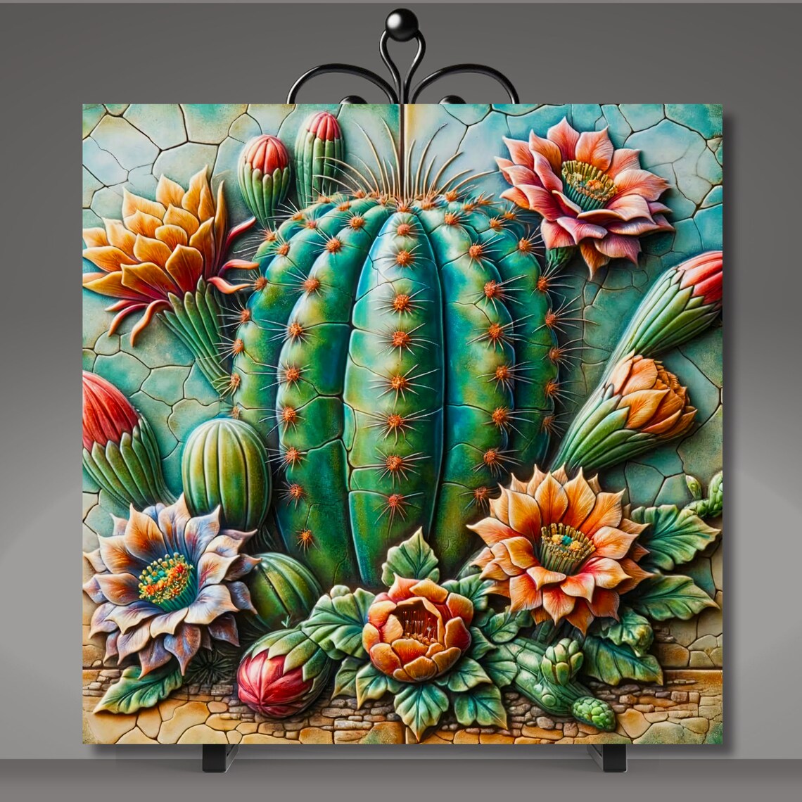 Desert Southwest Blooming Cactus Ceramic Tile Accent - Image 5