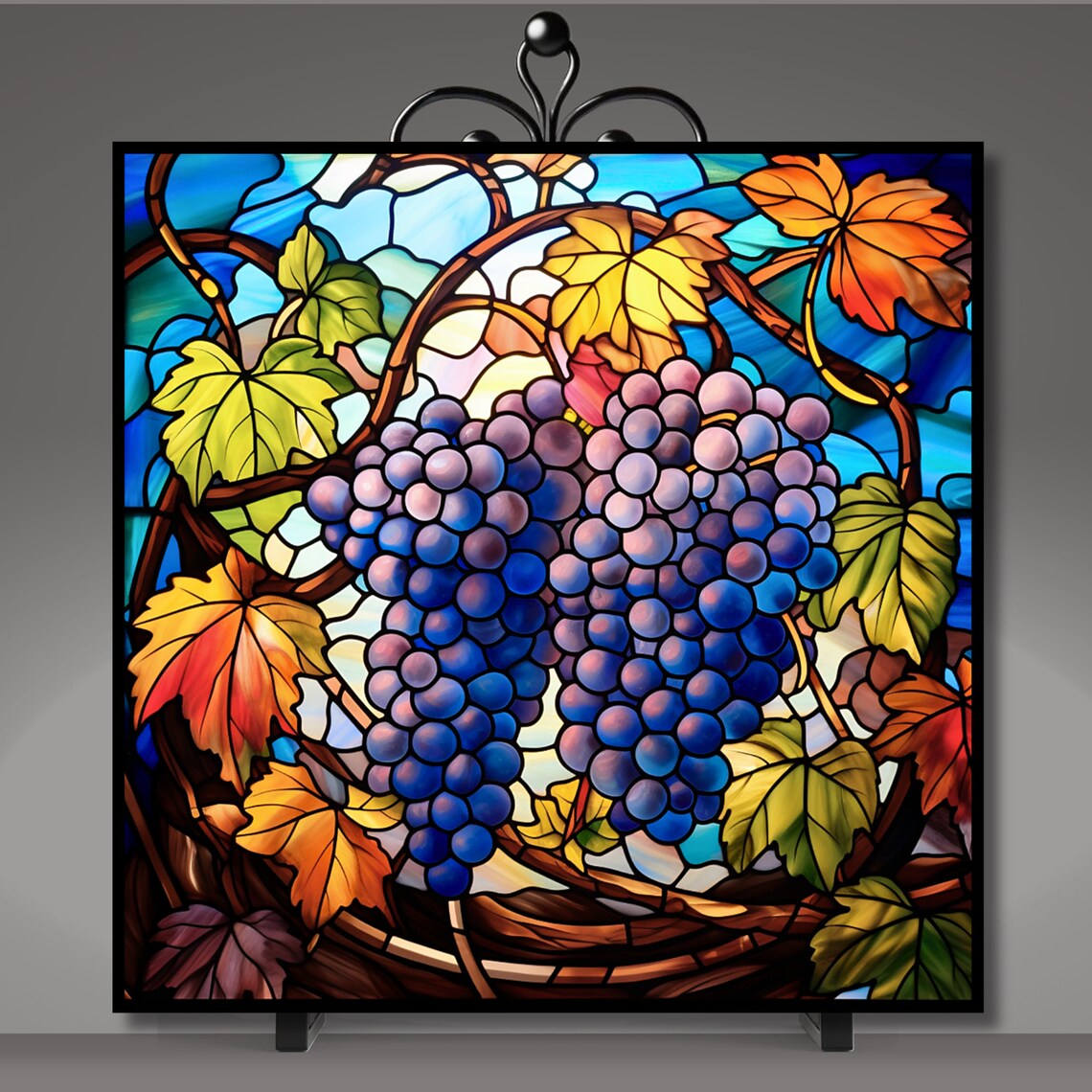 Vineyard Grapes Ceramic Tile, Stained Glass Look - Image 5