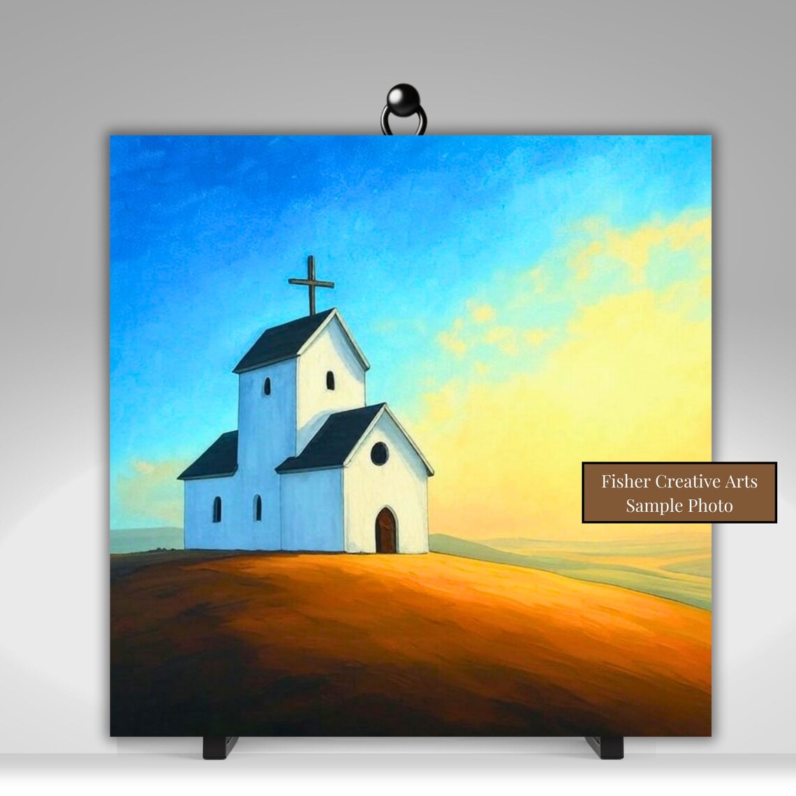 Little White Church on Golden Hill Glowing at Sunrise Wall Art - Image 5