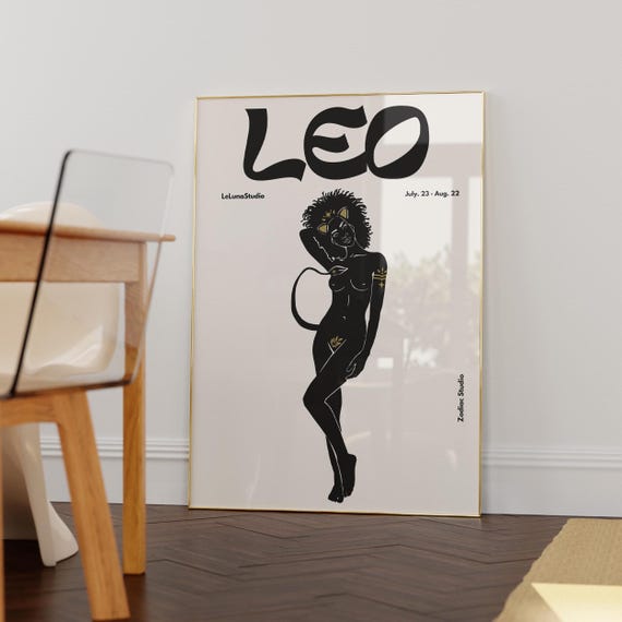 Black Retro Leo Wall Art Posterprintable Artprintable Astrology Trendy Artleo Print Cool Zodiac