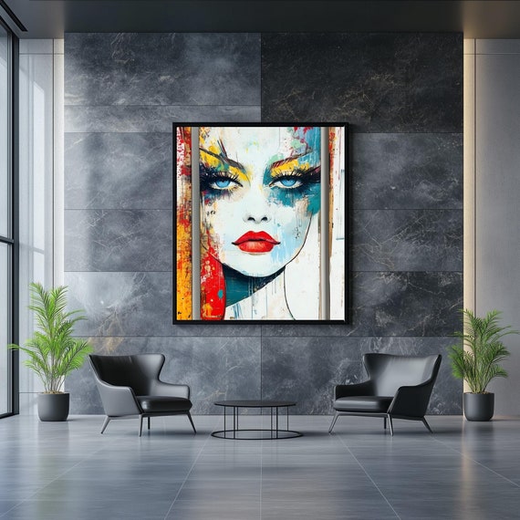 Striking Abstract Portrait Artwork Bold Expressionist Wall Art Colorful Boho Home Decor Housewarming Gift