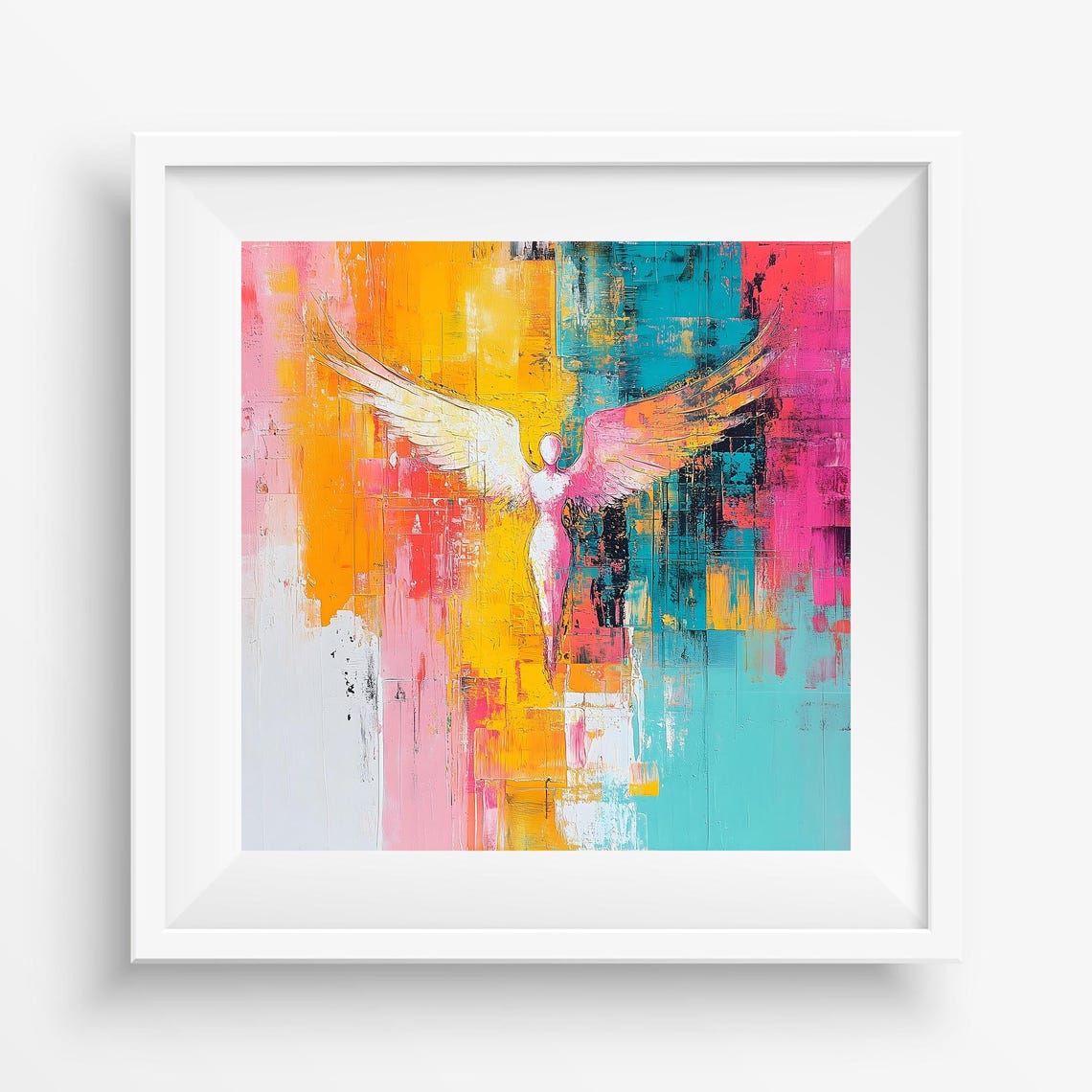 Colorful Abstract Angel Painting White Figure Wings Pop Art Wall Art