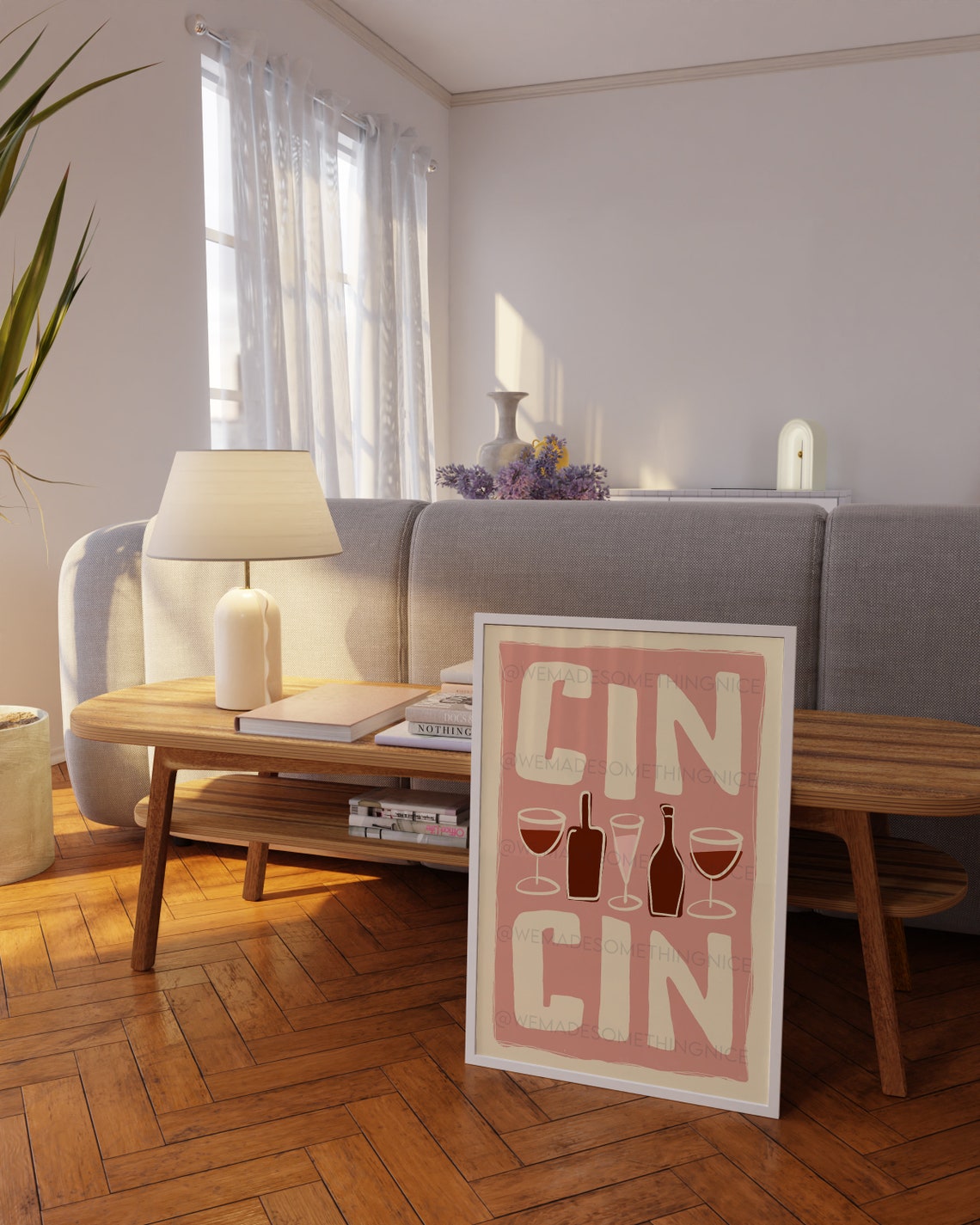 Cin Cin Wine Glasses Bottles Pink Cheers Party Bar Wall Poster - Image 2