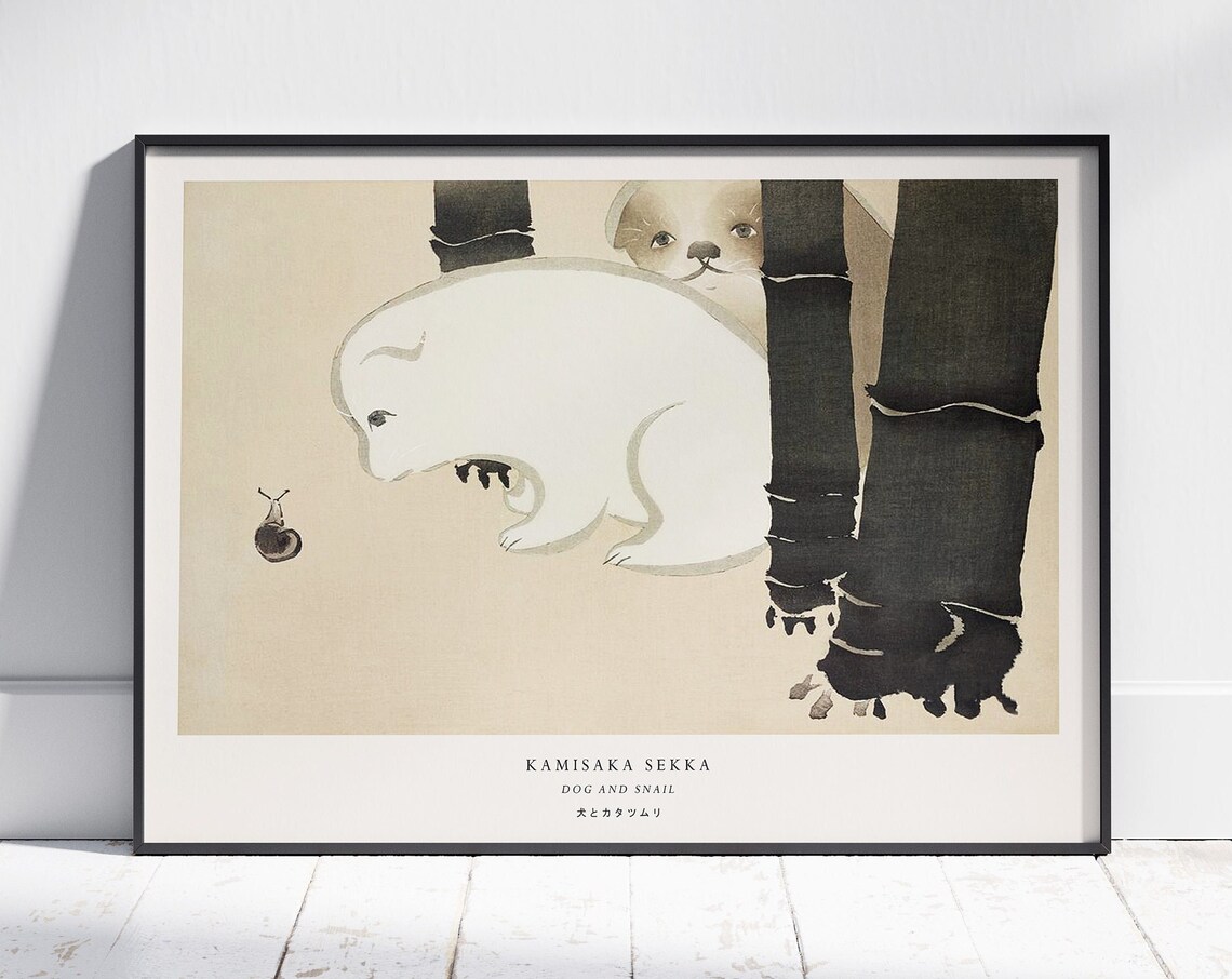 Kamisaka Sekka Dog and Snail Vintage Japanese Exhibition Poster