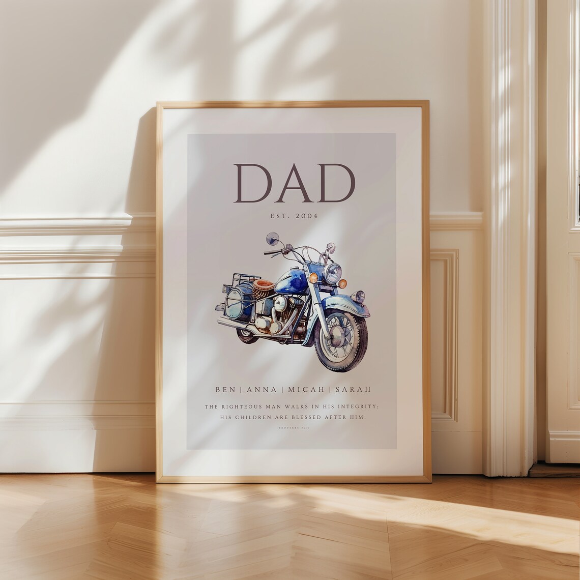 Dad Est 2004 Blue Motorcycle Proverbs 20 7 Fathers Day Gift Poster - Image 3