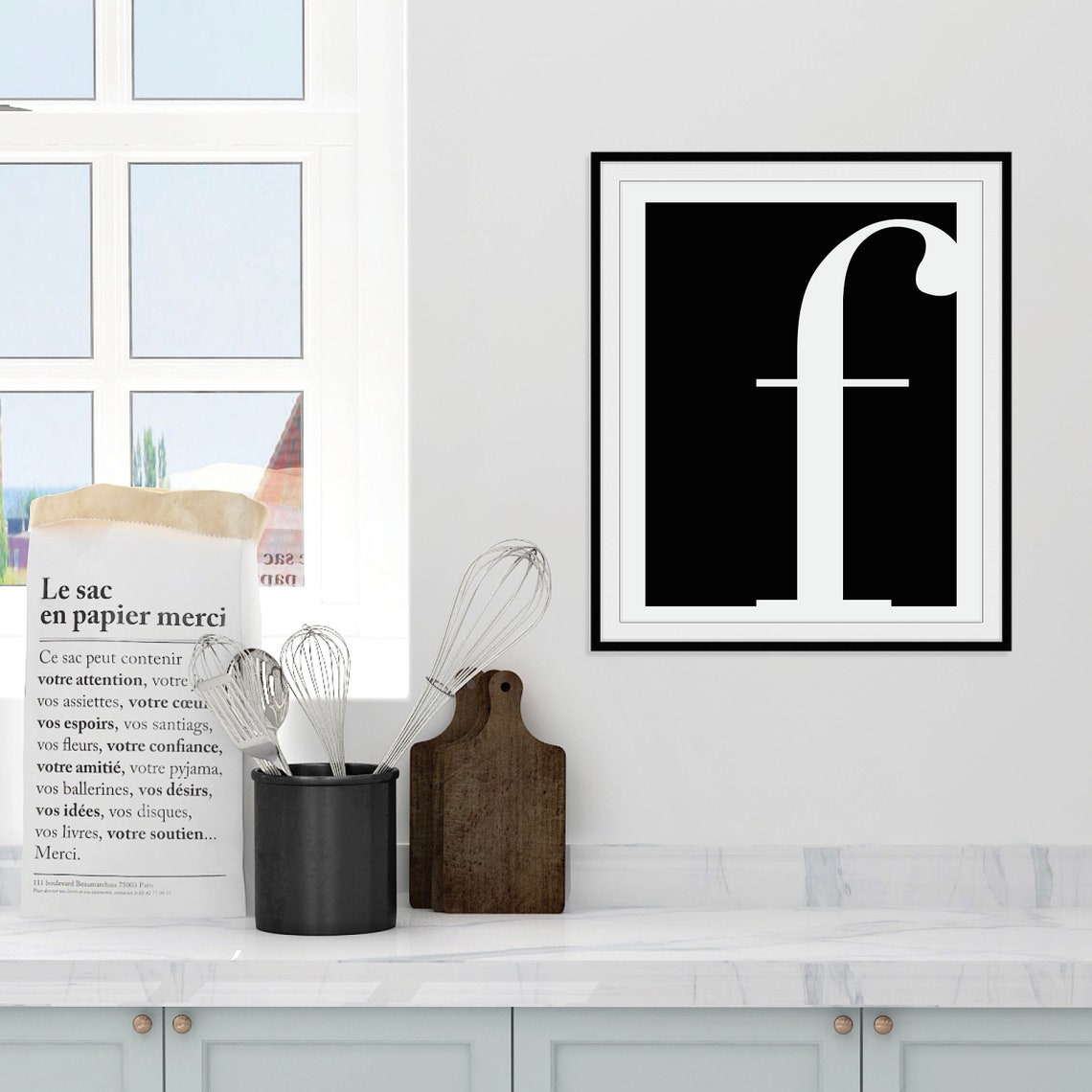 Letter F Serif Typography Black Square Modern Minimalist Wall Art - Image 2