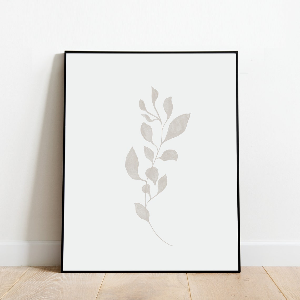 Black Botanical Leafy Branch Silhouette Minimalist Boho Framed Print - Image 5