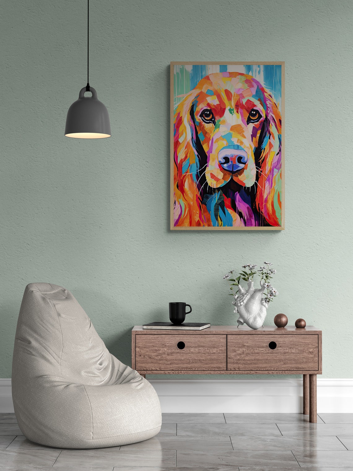 English Cocker Spaniel Golden Impasto Portrait Blue Background Poster - Image 2
