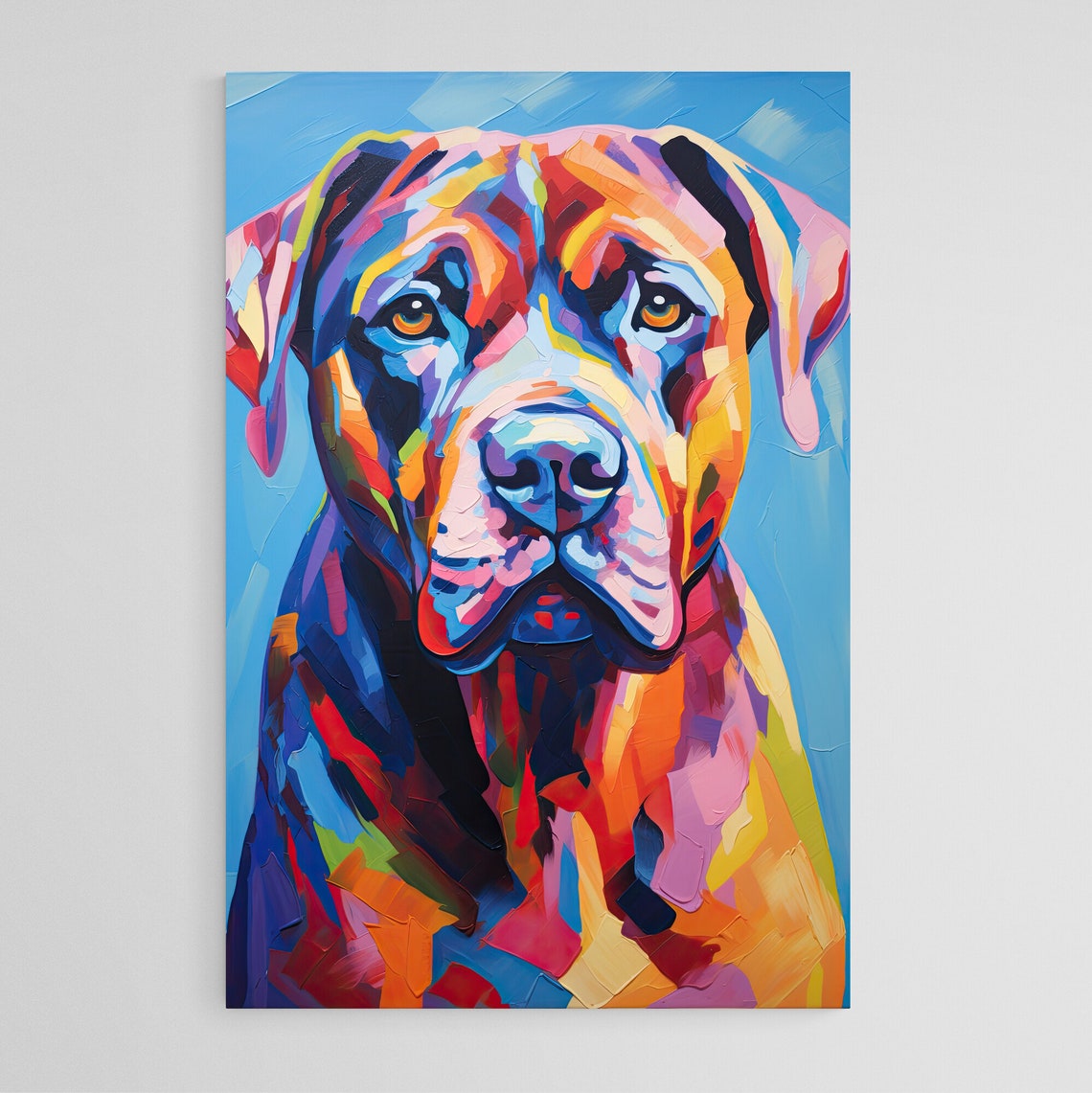 Cane Corso Pop Art Mastiff Portrait Bright Blue Background Poster