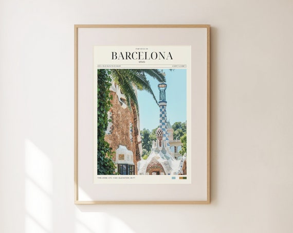 Travel Poster Barcelona Park Guell Poster Barcelona Poster Vintage Spain Poster Nature Landscape Wall Art For Living Room Modern Island