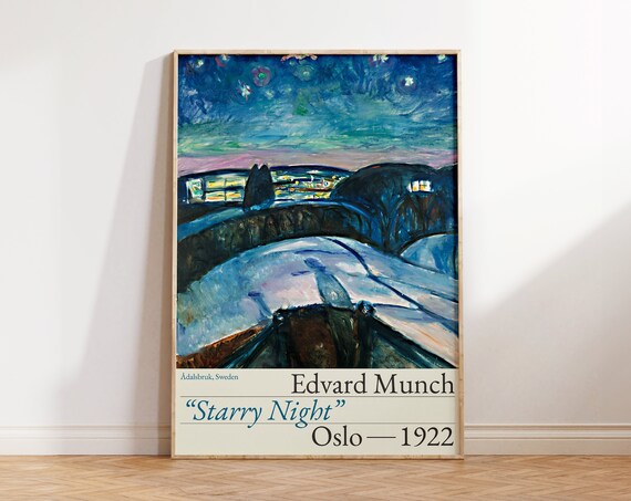 Edvard Munch Print Starry Night Print Munch Paintings Blue Abstract Wall Art For Living Room Midnight Print Night Wall Art
