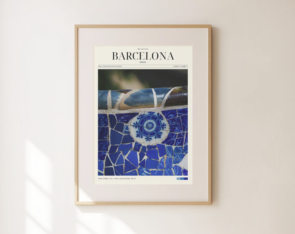 Travel Poster Barcelona Blue Tiles Poster Barcelona Poster Vintage Spain Poster Art Deco Tiles Wall Art For Living Room Modern Island