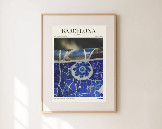 Travel Poster Barcelona Blue Tiles Poster Barcelona Poster Vintage Spain Poster Art Deco Tiles Wall Art For Living Room Modern Island