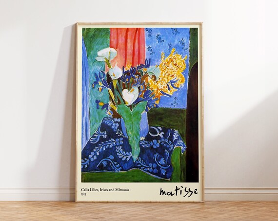 Henri Matisse Calla Lilies Irises And Mimosas 1913 Blue Floral Art Print