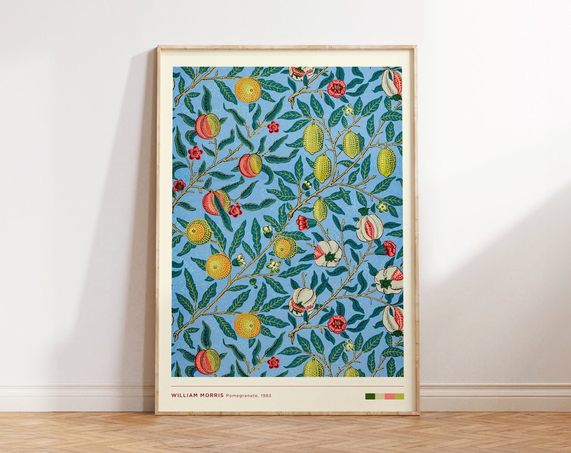 William Morris Pomegranate Blue Botanical Pattern Modern Art Print