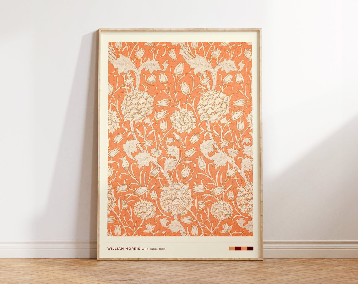 William Morris Wild Tulip 1884 Orange Floral Textile Pattern Art Print - Image 4