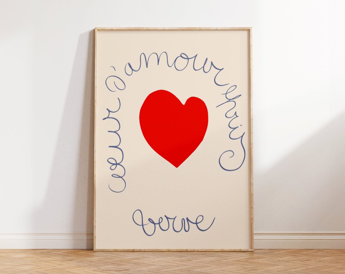 Red Heart Coeur D'amour Epris French Love Script Minimalist Decor Poster - Image 2