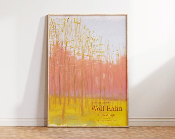 Wolf Kahn Light and Bright Pink Yellow Forest Landscape Exhibition Poster