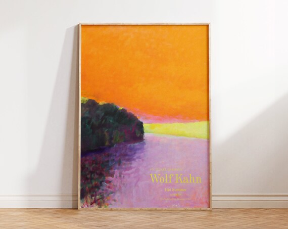 Wolf Kahn Hot Summer Orange Sky Purple Lake Landscape Art Print