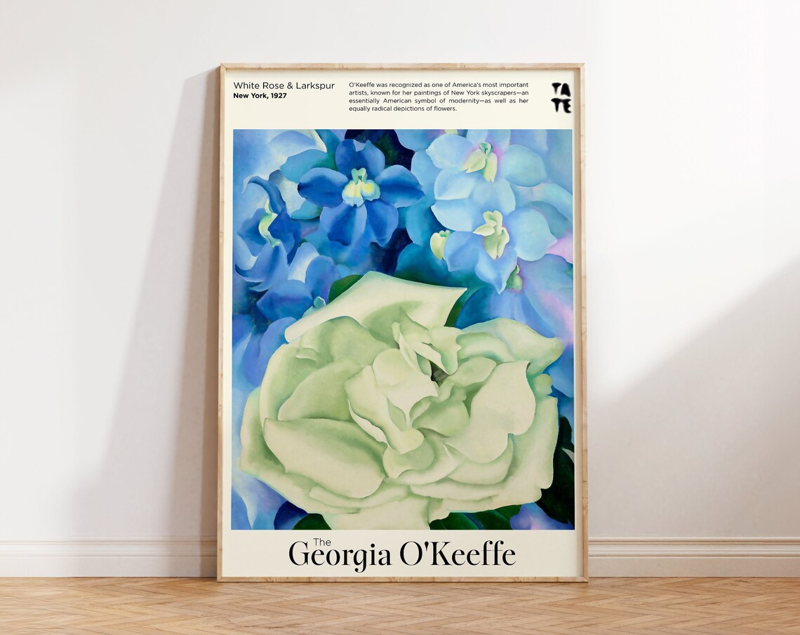 Georgia O'Keeffe White Rose Larkspur Tate Blue Floral Art Poster