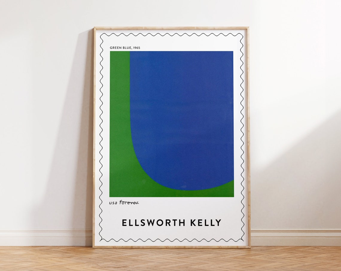 Ellsworth Kelly Green Blue 1965 Stamp Style Abstract Circle Art Poster - Image 4