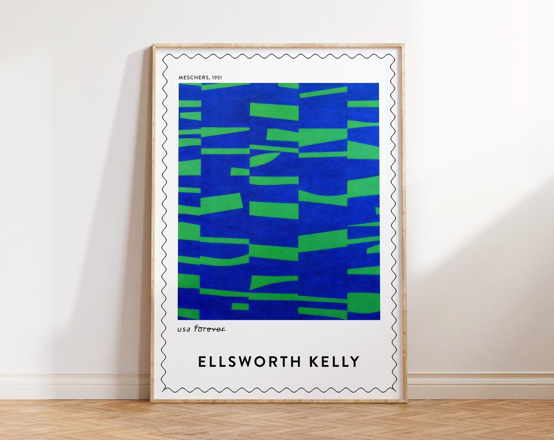 Ellsworth Kelly Meschers 1951 Blue Green Abstract Bar Stamp Art Poster