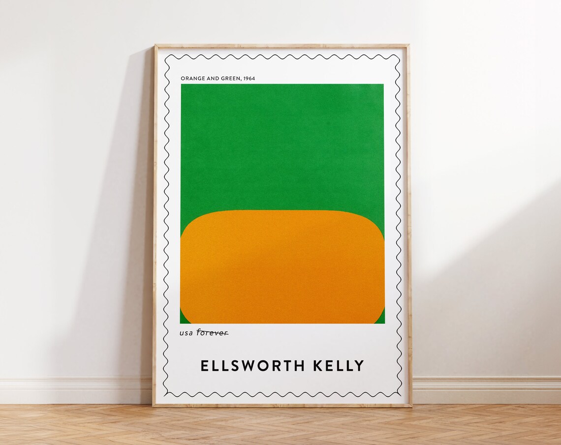 Ellsworth Kelly Orange Green 1964 Bold Color Block Stamp Art Poster
