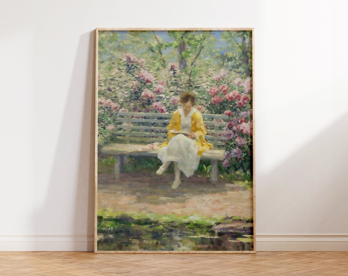 Lezende Vrouw Print Cottage Core Wall Art Coquette Aesthetic Cottage Home Decor Garden Art Painting French Landscape Flowers Wall Art