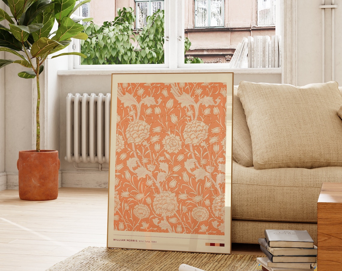 William Morris Wild Tulip 1884 Orange Floral Textile Pattern Art Print