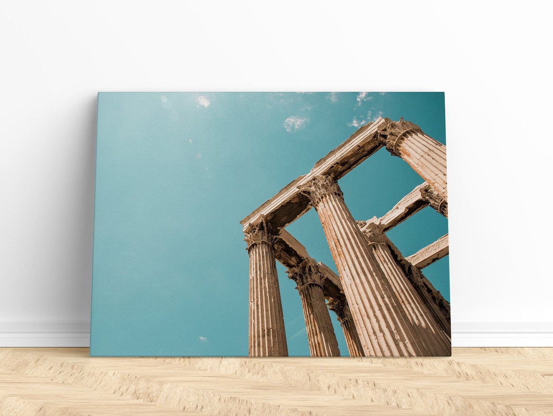 Ancient Greek Temple Ruins Columns Under Turquoise Sky Poster